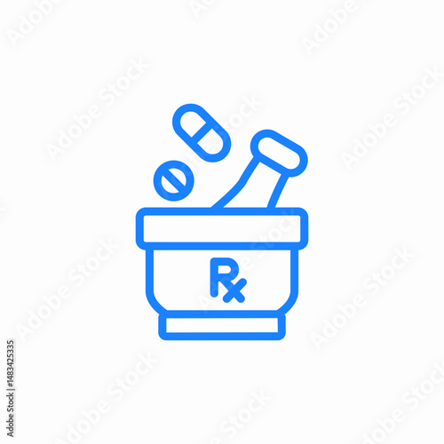 mortar and pestle with tablets or capsules icon sign vector