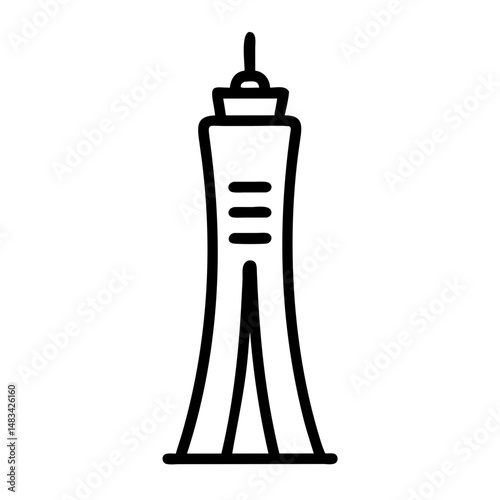 Tall Narrow Commercial Tower Icon Representing High-Rise Office Building, Urban Business Structure, and Vertical Real Estate