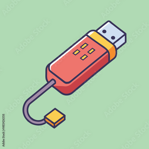 Isometric illustration of a flash drive with USB and mini USB connectors
