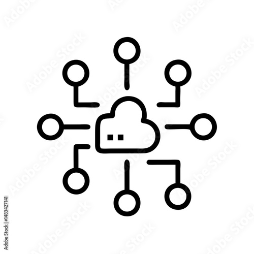 Technology Hub Network Icon Representing Digital Connectivity, Centralized Infrastructure, and Tech Ecosystem Integration