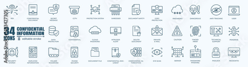 Digital Identity and Confidential Vector Icon Set | Adjustable Line Weight | Authentication, biometric, fingerprint, face recognition, cybersecurity, privacy, verification