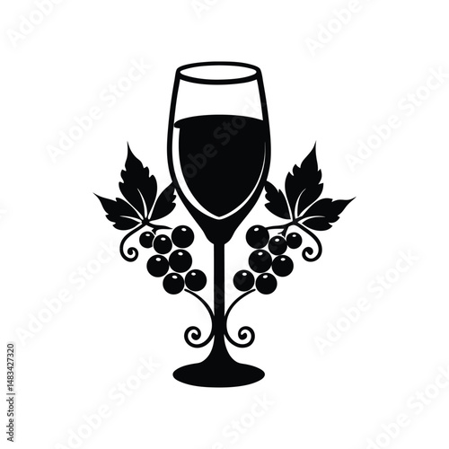 glass of wine and grapes on white background