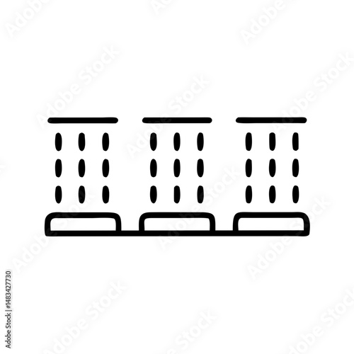 Three Column Commercial Building Icon Representing Business Architecture, Retail Structure, and Urban Office Facility