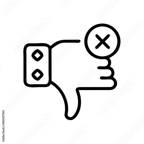 Thumbs Down with Cross Icon Representing Rejection, Negative Feedback, and Disapproval in User Interaction
