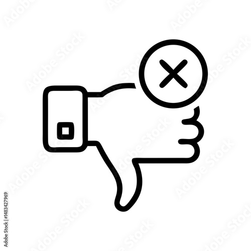 Thumbs Down with Cross Icon Representing Rejection, Negative Feedback, and Disapproval in User Interaction