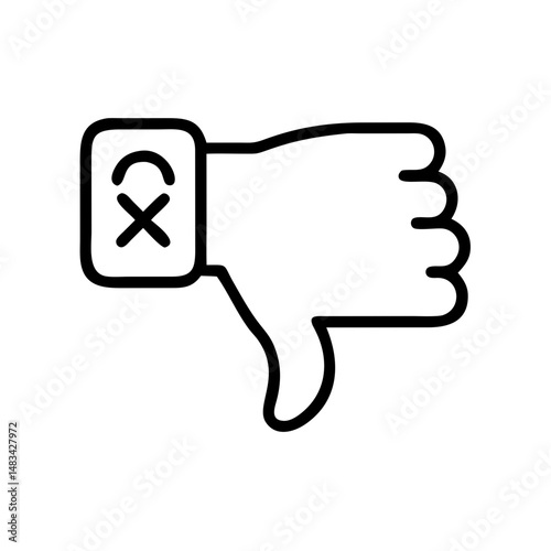 Thumbs Down with Cross Icon Representing Rejection, Negative Feedback, and Disapproval in User Interaction