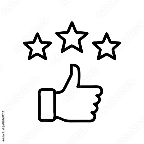 Thumbs Up with Five Stars Icon Representing Positive Feedback, High Rating, and Quality Approval