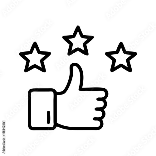 Thumbs Up with Five Stars Icon Representing Positive Feedback, High Rating, and Quality Approval