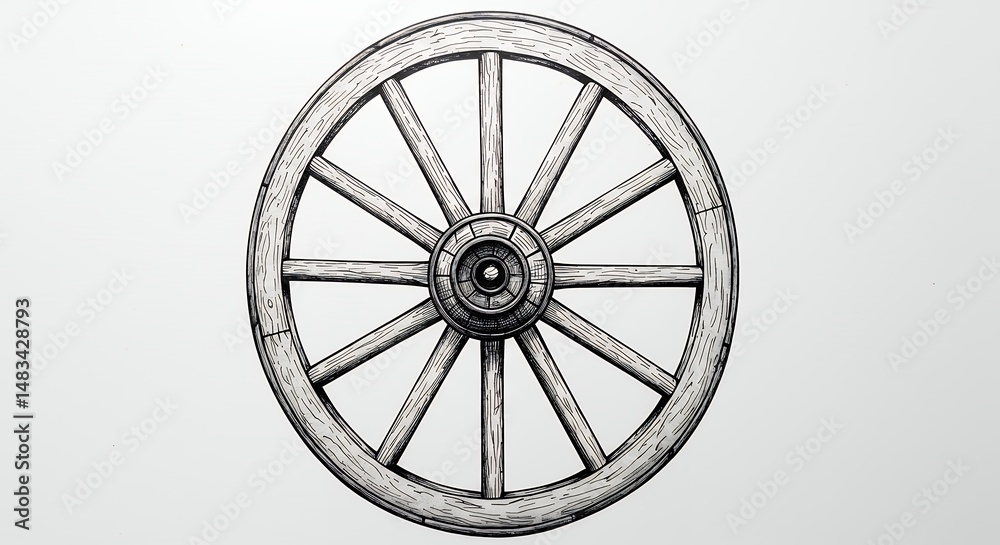 Fototapeta premium Wagon wheel drawing illustration