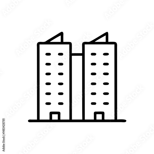 Twin Building Complex Icon Representing Urban Architectural Development, Commercial Property, and Office Infrastructure