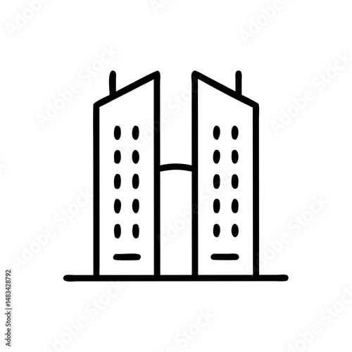Twin Building Complex Icon Representing Urban Architectural Development, Commercial Property, and Office Infrastructure