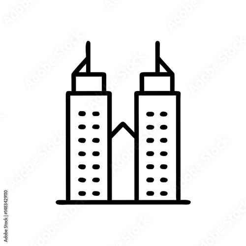 Twin Tower Business Complex Icon Representing Corporate Office Buildings, Urban Architecture, and Commercial Real Estate