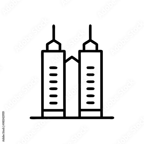 Twin Tower Business Complex Icon Representing Corporate Office Buildings, Urban Architecture, and Commercial Real Estate