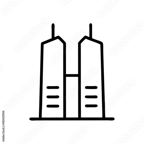 Twin Tower Business Complex Icon Representing Corporate Office Buildings, Urban Architecture, and Commercial Real Estate
