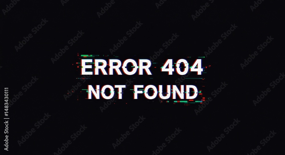 Obraz premium Digital disruption error message: 404 not found with glitch effect