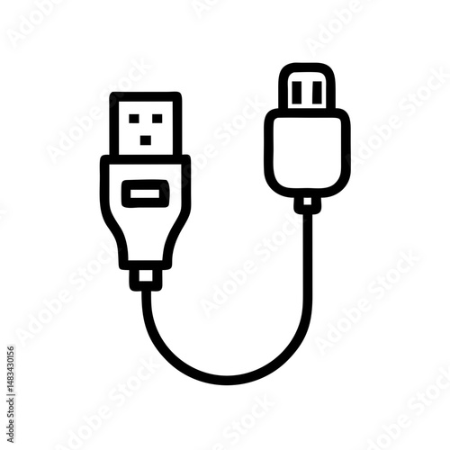 USB Cable with Connector Icon Representing Data Transfer Cord, Charging Cable, and Peripheral Device Interface