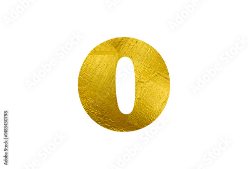 Golden zero digit graphic design element for creative projects and designs on transparent background