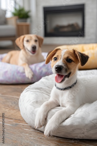 Wallpaper Mural Colorful pet loungers with happy dogs sharing tips about pet care and comfort Torontodigital.ca