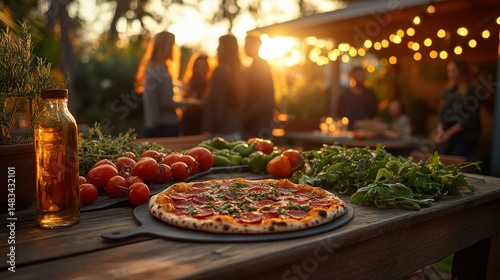 Outdoor pizza party with friends