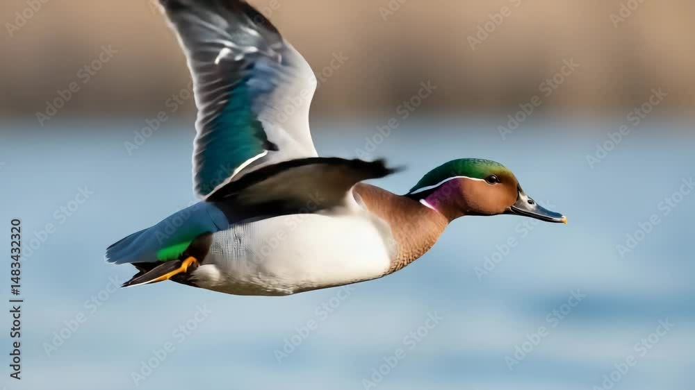 Teal gliding across the sky.