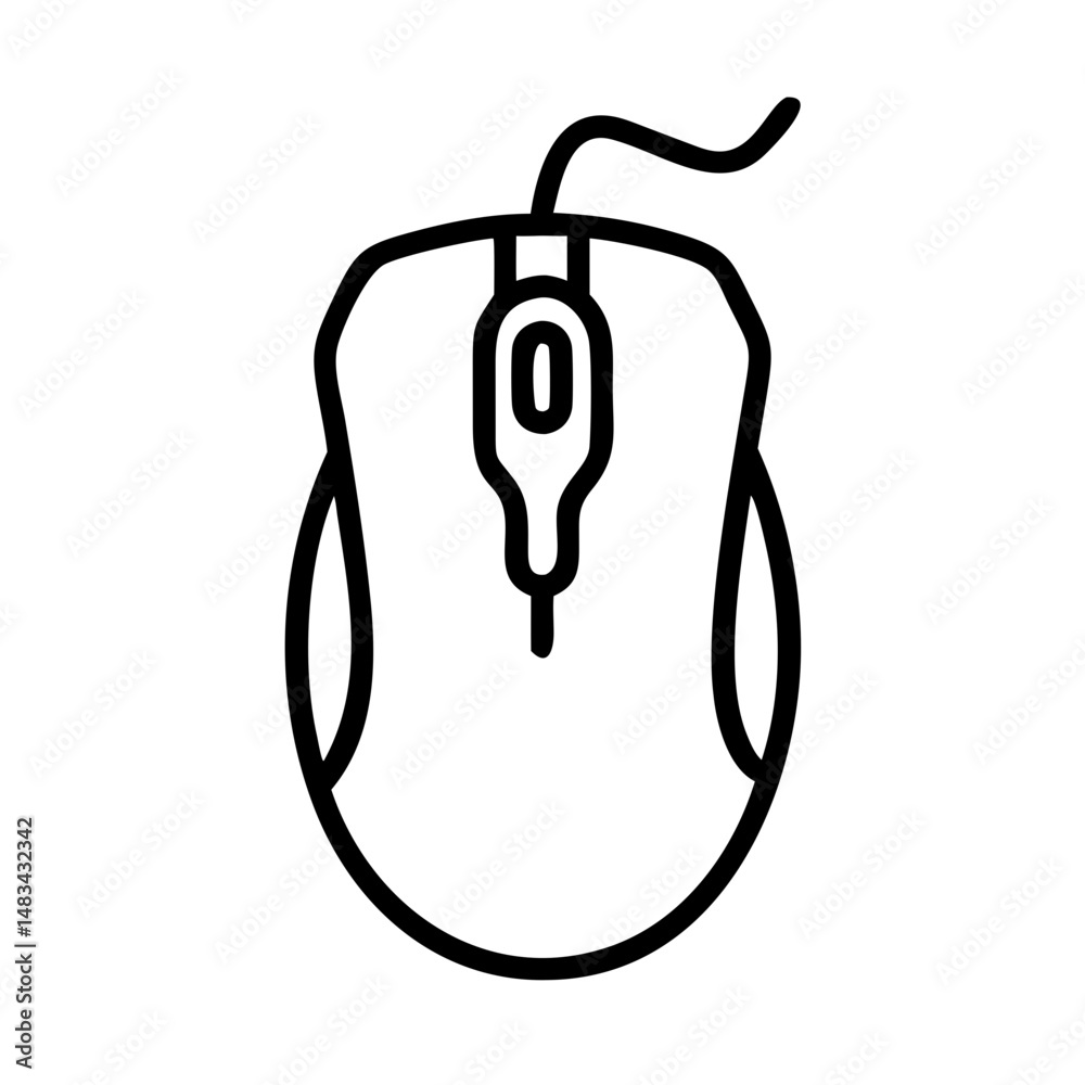 Fototapeta premium Wired Computer Mouse Icon Representing Desktop Input Device with Cable for Cursor Control and Navigation