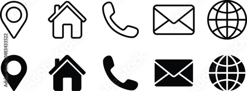 Address, home, phone, email,  website vector icon set. Eps 10