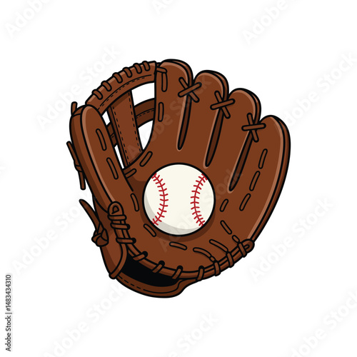 “Baseball Glove Catching Ball on White Background - Sports Equipment Close-Up”