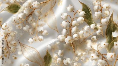 A delicate Lily of the Valley floral pattern with soft golden highlights and intricate design