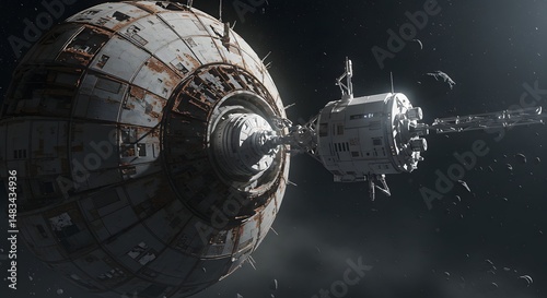 Wallpaper Mural A large space station with a spherical structure and connected modules in space view Torontodigital.ca