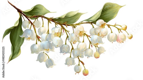 A delicate Lily of the Valley hanging gracefully, transparent background illustration