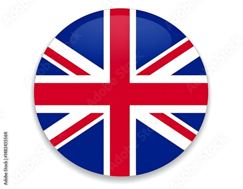 United Kingdom Flag, British Icon, Round Button, Red, White, Blue, National Symbol, British Identity