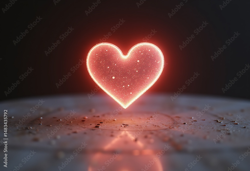 Fototapeta premium Glowing Digital Valentine, Futuristic Love Note