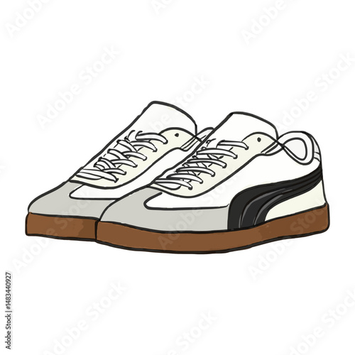 Men’s casual fashion set with polo shirt, beige pants, sneakers, sunglasses, and watch. Hand-drawn illustration for style, fashion, or lifestyle content