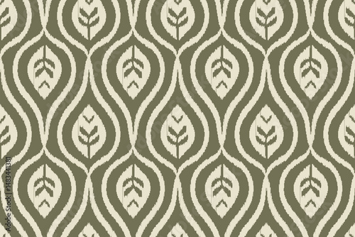 Pattern of stylized leaves.Ikat geometric folklore ornament. Oriental vector damask pattern. Ancient art of the Arabesque. Tribal ethnic texture. Aztec style. Design for texture, fabric, and clothing