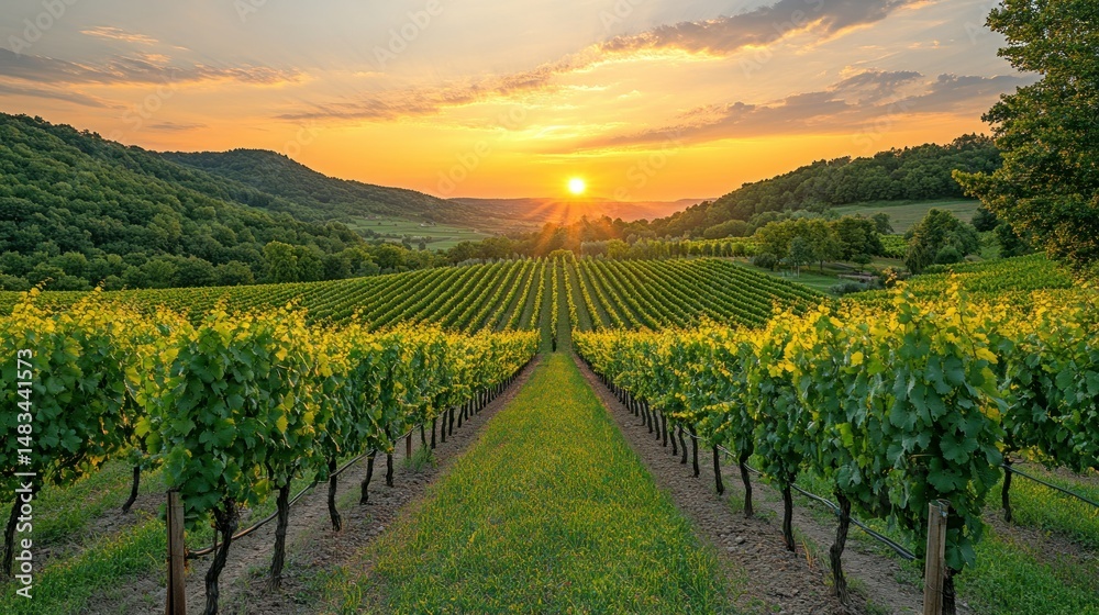 Fototapeta premium Scenic vineyard at sunset