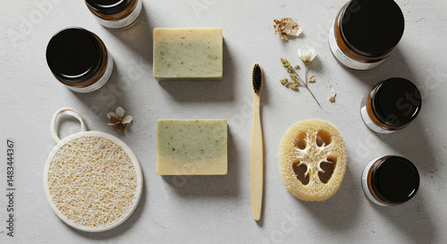 Wallpaper Mural Eco Bathroom Essentials Flat Lay Torontodigital.ca