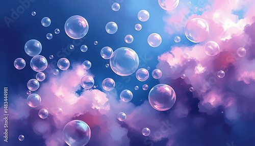 Wallpaper Mural Colorful pink soap bubbles on a blue background related to soap, shampoo, shower gel Torontodigital.ca