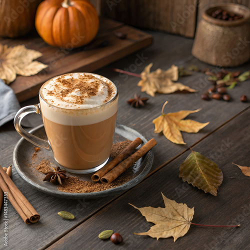 cup of coffee with cinnamon and orange