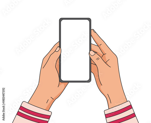 Two hands holding a blank vertical smartphone