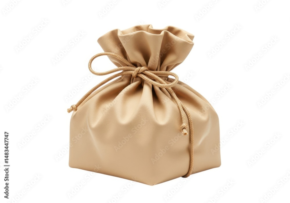 Obraz premium Beige pouch with drawstring isolated on white background