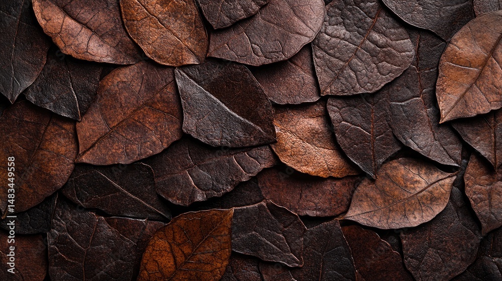 Close-up view of layered dried leaves. Close-up view of layered dried leaves.