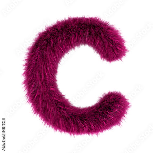 Pink Furry Letter C on Black Background Artistic Alphabet Design Isolated on Transparent Background PNG