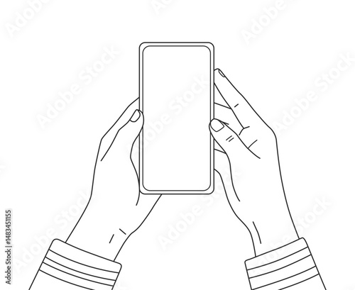 Hands presenting an empty mobile phone screen