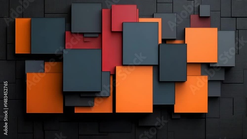 Geometric Abstraction: An eye-level shot showcases an intricate arrangement of colorful rectangular blocks, forming a dynamic abstract composition with depth and texture.