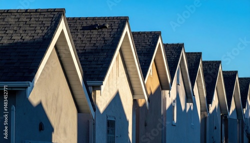 Row Of Homes With Dark Gray Roofs Under Sunny Day