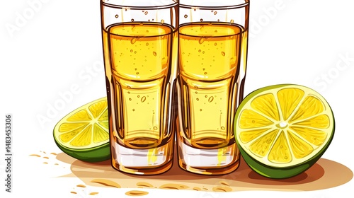Cinco de Mayo Tequila Shot with Lemon Slice Vector Illustration for Celebrations