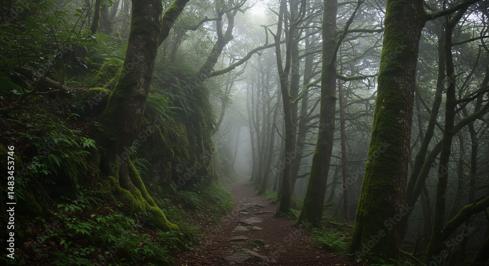 Obraz premium Foggy Forest Trail