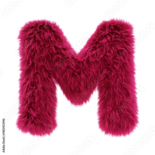 Fluffy Pink Letter M on Transparent Background Artistic Font Design