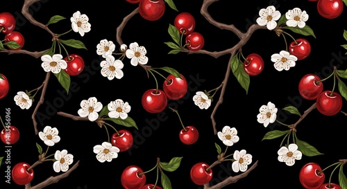 Wallpaper Mural Midnight Bloom & Crimson Jewels Torontodigital.ca