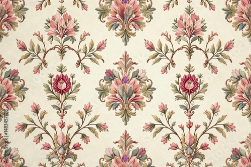 Subtle floral damask pattern in muted tones, seamlessly repeating , art, textile, repeat